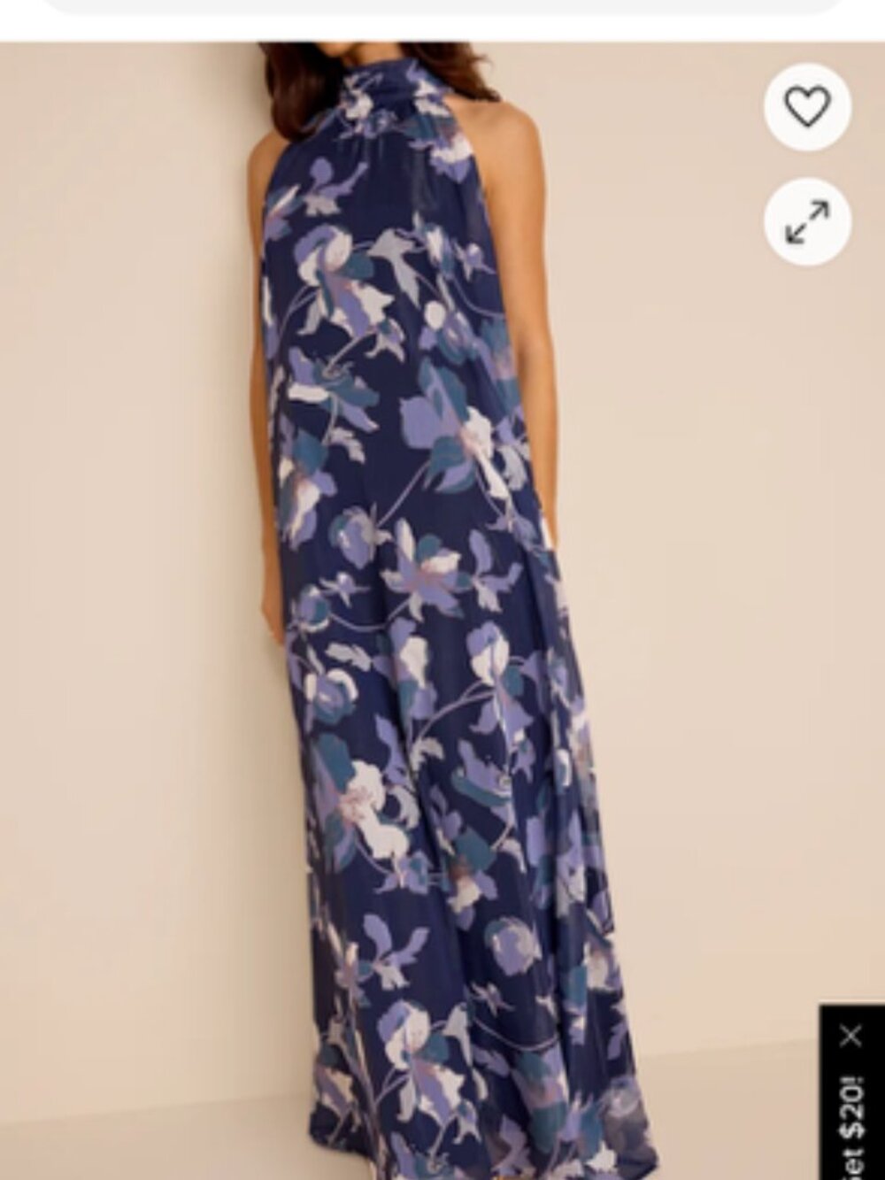 Lulus Sanza Navy Floral Halter Shift Maxi Dress Blue - Size M - Picture 2 of 4